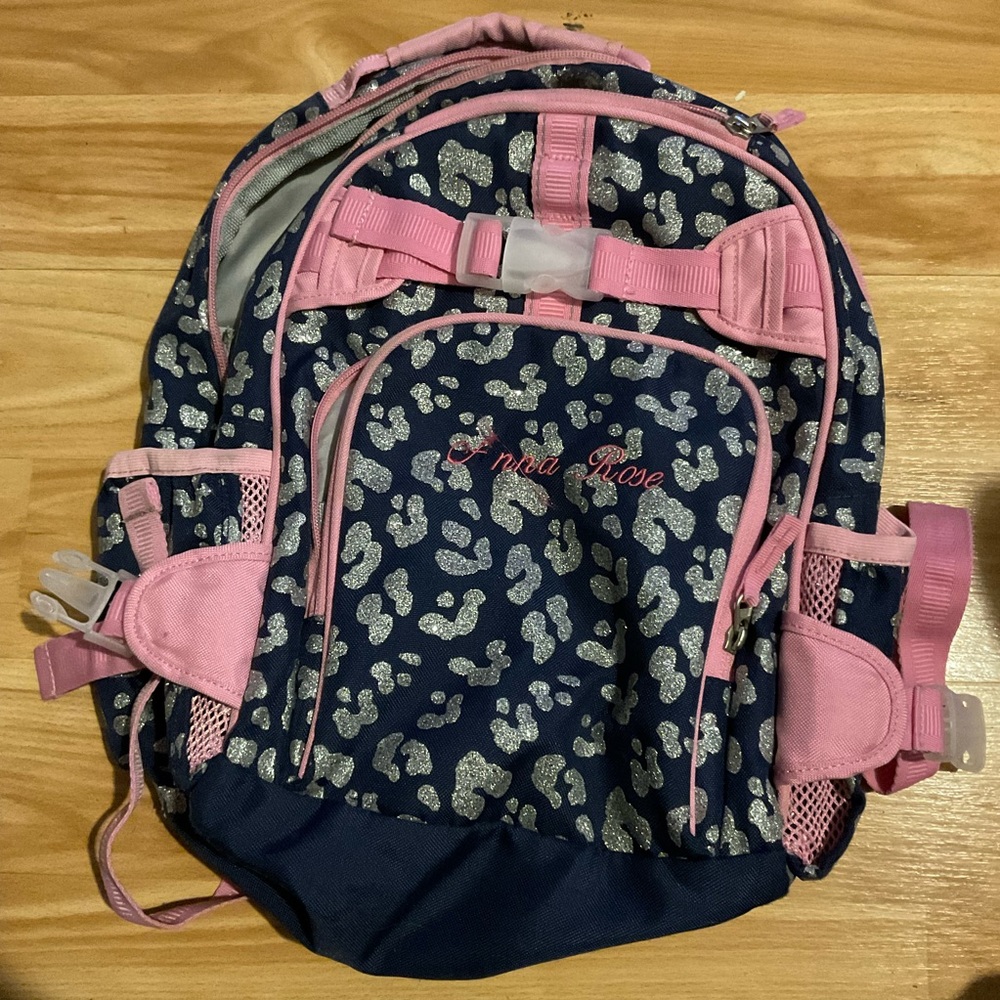 Pottery barn kids Pink and Blue cheetah print glitter Kids Backpack